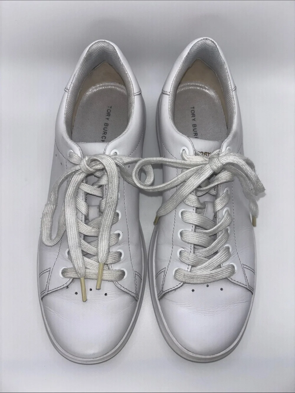 Tory Burch White Leather Low-Top Lace-Up Sneakers